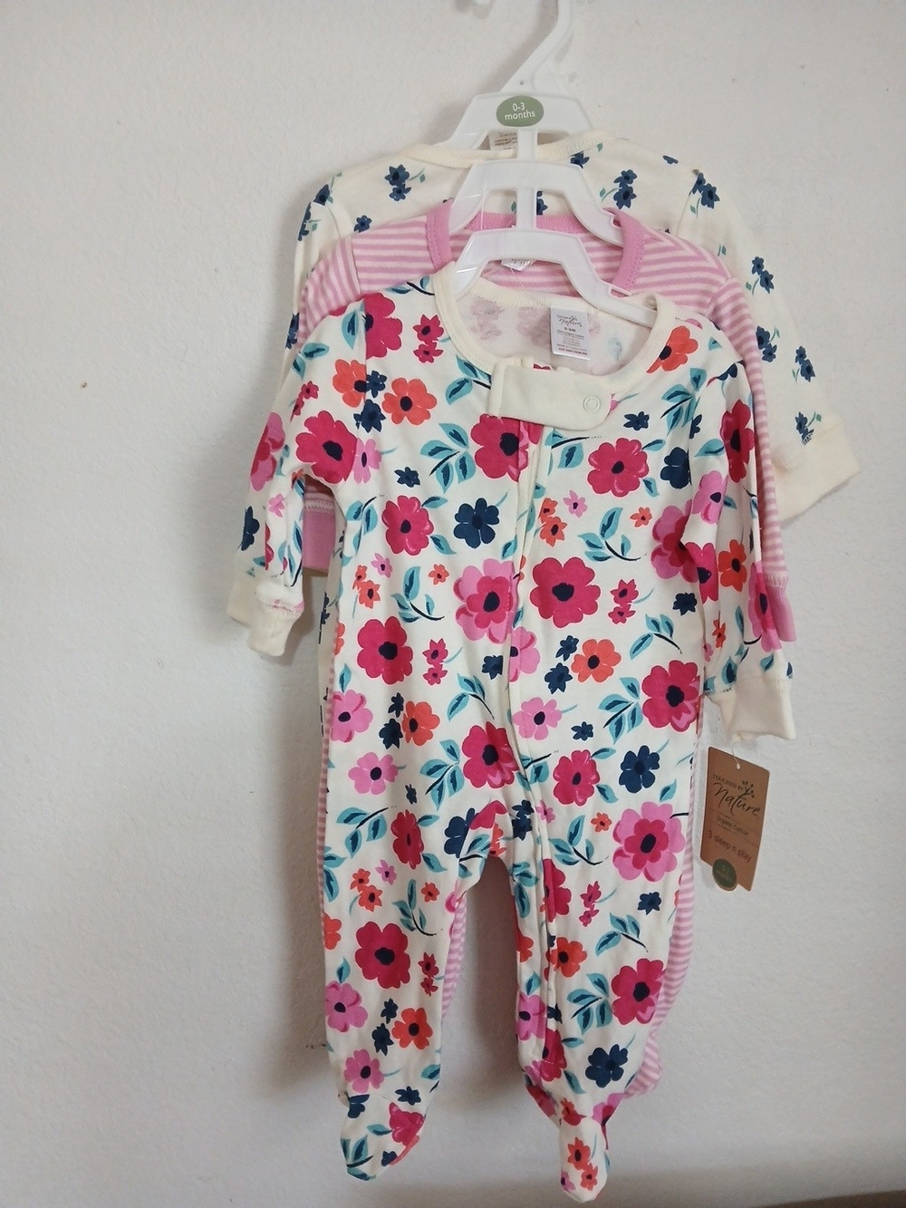 Touched by Nature Baby Girls Organic Cotton Zipper Sleep and Play 3pk